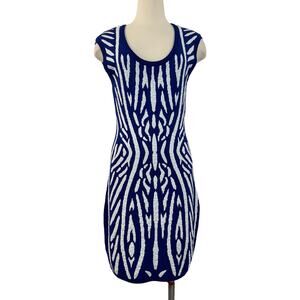 Milly Kaleidoscope Jacquard Bodycon Dress Knit Cobalt Blue/White | Large